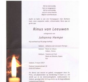 advertentie Rinus van Leeuwen