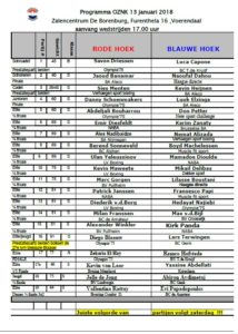 Wedstrijden 13 januari 2018